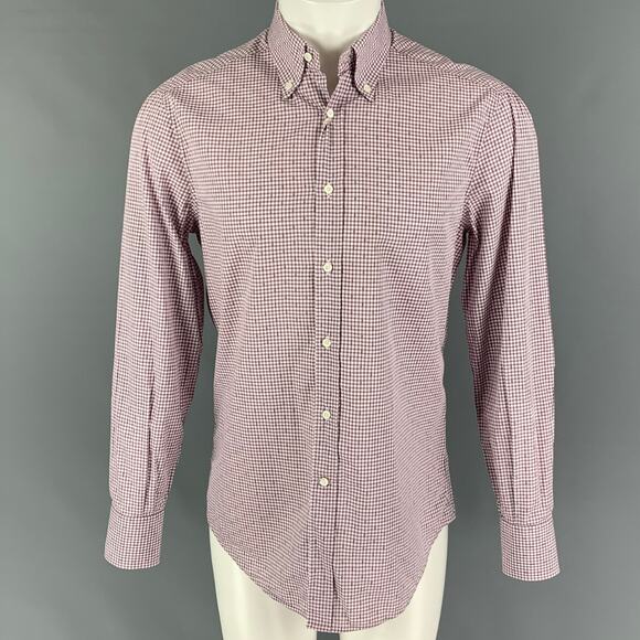 BRUNELLO CUCINELLI Size S Burgundy White Checkered Button Down Long Sleeve Shirt - Picture 1 of 6